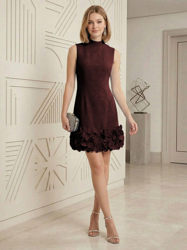 Sheath/Column Elegant Cocktail Dresses High Neck Sleeveless Flower Mini Dress
