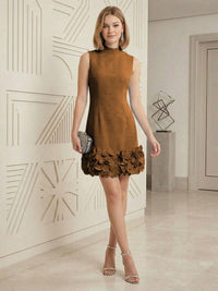Sheath/Column Elegant Cocktail Dresses High Neck Sleeveless Flower Mini Dress