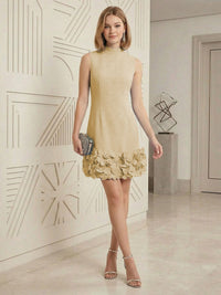 Sheath/Column Elegant Cocktail Dresses High Neck Sleeveless Flower Mini Dress