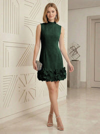 Sheath/Column Elegant Cocktail Dresses High Neck Sleeveless Flower Mini Dress