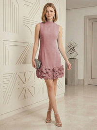 Sheath/Column Elegant Cocktail Dresses High Neck Sleeveless Flower Mini Dress