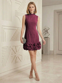 Sheath/Column Elegant Cocktail Dresses High Neck Sleeveless Flower Mini Dress