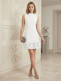 Sheath/Column Elegant Cocktail Dresses High Neck Sleeveless Flower Mini Dress