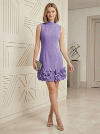Sheath/Column Elegant Cocktail Dresses High Neck Sleeveless Flower Mini Dress