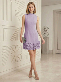 Sheath/Column Elegant Cocktail Dresses High Neck Sleeveless Flower Mini Dress