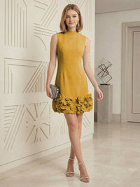 Sheath/Column Elegant Cocktail Dresses High Neck Sleeveless Flower Mini Dress