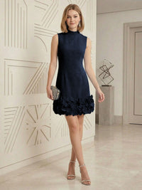 Sheath/Column Elegant Cocktail Dresses High Neck Sleeveless Flower Mini Dress