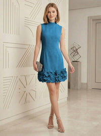 Sheath/Column Elegant Cocktail Dresses High Neck Sleeveless Flower Mini Dress