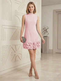 Sheath/Column Elegant Cocktail Dresses High Neck Sleeveless Flower Mini Dress
