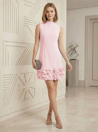 Sheath/Column Elegant Cocktail Dresses High Neck Sleeveless Flower Mini Dress