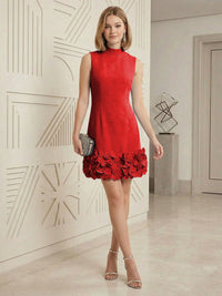 Sheath/Column Elegant Cocktail Dresses High Neck Sleeveless Flower Mini Dress
