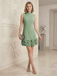 Sheath/Column Elegant Cocktail Dresses High Neck Sleeveless Flower Mini Dress
