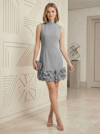 Sheath/Column Elegant Cocktail Dresses High Neck Sleeveless Flower Mini Dress