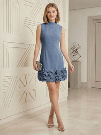 Sheath/Column Elegant Cocktail Dresses High Neck Sleeveless Flower Mini Dress