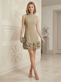 Sheath/Column Elegant Cocktail Dresses High Neck Sleeveless Flower Mini Dress