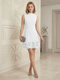 Sheath/Column Elegant Cocktail Dresses High Neck Sleeveless Flower Mini Dress