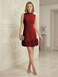 Sheath/Column Elegant Cocktail Dresses High Neck Sleeveless Flower Mini Dress