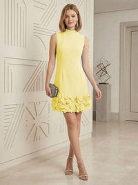 Sheath/Column Elegant Cocktail Dresses High Neck Sleeveless Flower Mini Dress