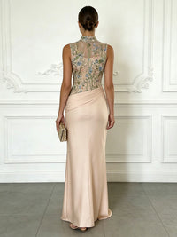 Sheath/Column Elegant Cocktail Dresses Floor-Length Satin Floral Illusion Bodice