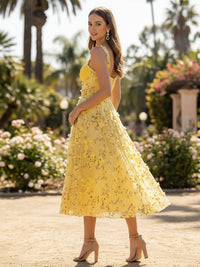 A-Line Sweetheart Tulle Tea-Length Cocktail Dresses with Floral