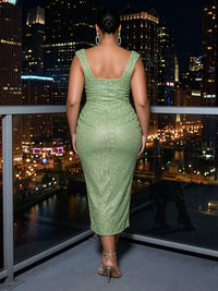 Sheath Sparkly Sequin Cowl Neck Tea-Length Cocktail Dresses with Ruched Waist