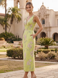 Sheath/Column Cocktail Dresses Deep V-Neck Floral Print Sleeveless
