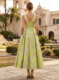 A-Line/Princess Cocktail Dresses Satin Jacquard Deep V-Neck Sleeveless