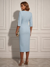 Satin Sheath/Column Scoop Neck Tea-Length Cocktail Dresses for Women