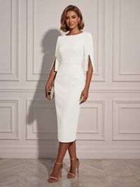 Satin Sheath/Column Scoop Neck Tea-Length Cocktail Dresses for Women