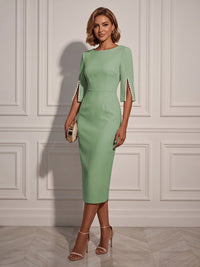 Satin Sheath/Column Scoop Neck Tea-Length Cocktail Dresses for Women
