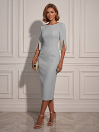 Satin Sheath/Column Scoop Neck Tea-Length Cocktail Dresses for Women