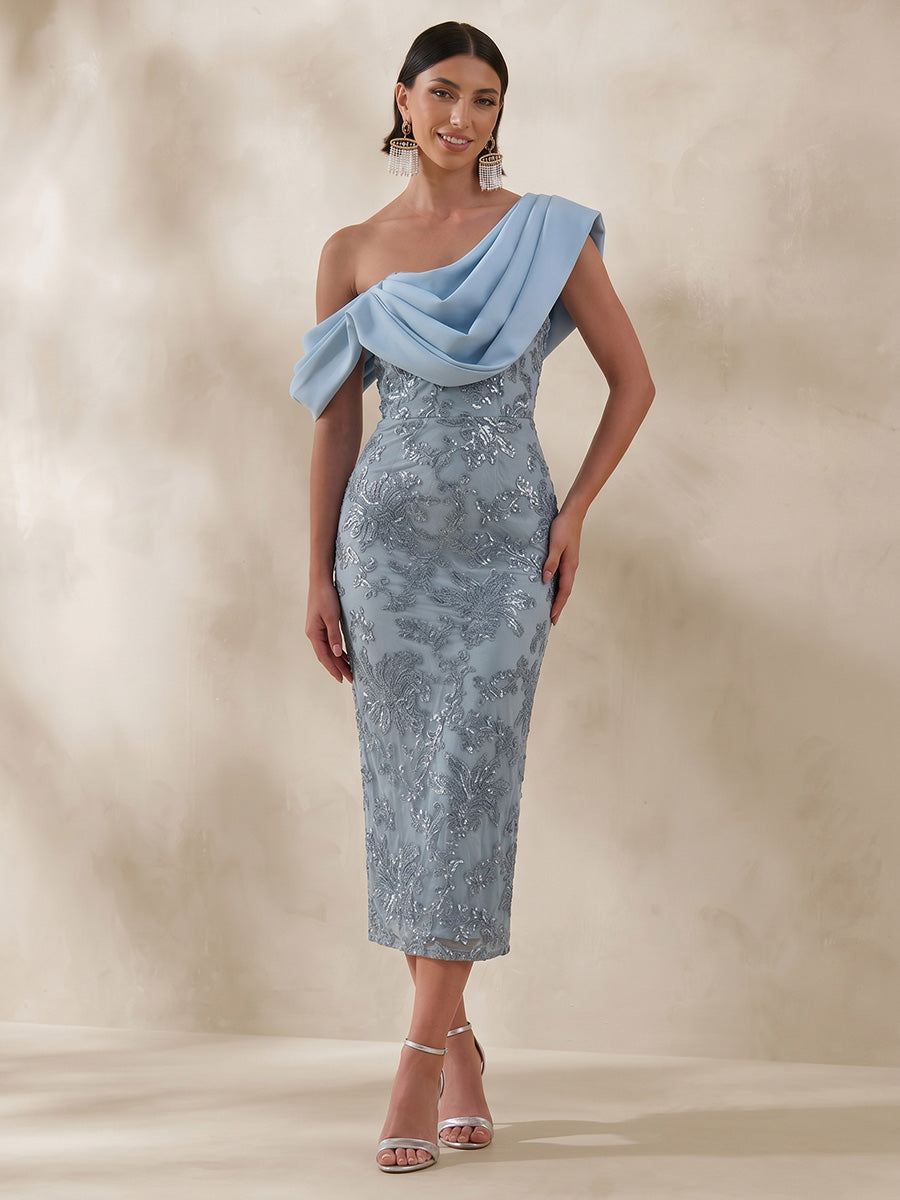 Sequin Sheath/Column Off Shoulder Tea-Length Cocktail Dresses for Women