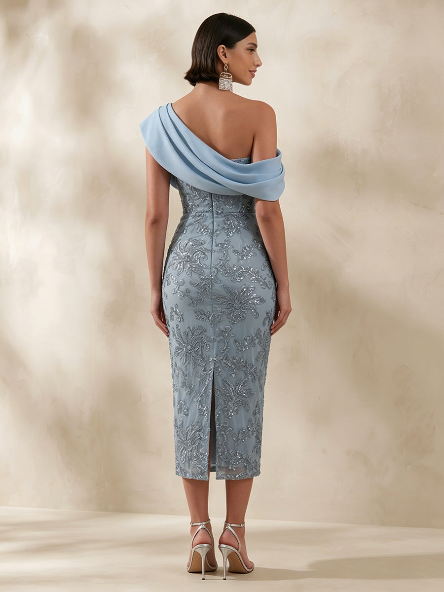 Sequin Sheath/Column Off Shoulder Tea-Length Cocktail Dresses for Women