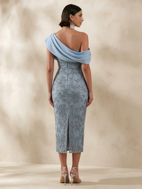 Sequin Sheath/Column Off Shoulder Tea-Length Cocktail Dresses for Women