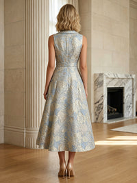 Jacquard A-Line/Princess V-Neck Tea-Length Cocktail Dresses with Belt