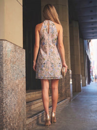 Tulle A-Line/Princess High Neck Short-Length Cocktail Dresses with Floral Embroidery