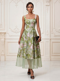 Jacquard A-Line/Princess Square Neck Tea-Length Cocktail Dresses for Women