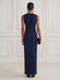 Satin Sheath/Column Scoop Neck Floor-Length Cocktail Dresses with Front Split