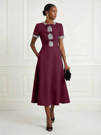 Satin A-Line/Princess Scoop Neck Tea-Length Cocktail Dresses with Rhinestones