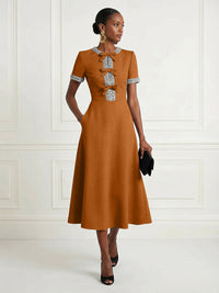 Satin A-Line/Princess Scoop Neck Tea-Length Cocktail Dresses with Rhinestones