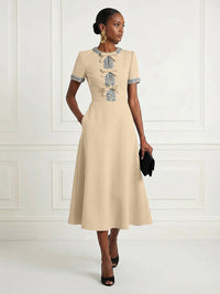 Satin A-Line/Princess Scoop Neck Tea-Length Cocktail Dresses with Rhinestones