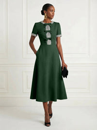 Satin A-Line/Princess Scoop Neck Tea-Length Cocktail Dresses with Rhinestones