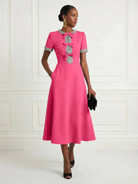 Satin A-Line/Princess Scoop Neck Tea-Length Cocktail Dresses with Rhinestones
