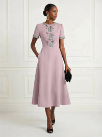 Satin A-Line/Princess Scoop Neck Tea-Length Cocktail Dresses with Rhinestones