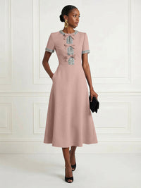 Satin A-Line/Princess Scoop Neck Tea-Length Cocktail Dresses with Rhinestones