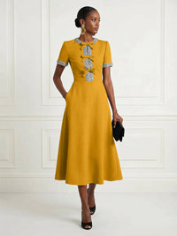 Satin A-Line/Princess Scoop Neck Tea-Length Cocktail Dresses with Rhinestones