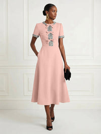 Satin A-Line/Princess Scoop Neck Tea-Length Cocktail Dresses with Rhinestones