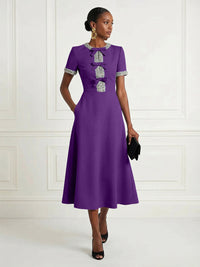 Satin A-Line/Princess Scoop Neck Tea-Length Cocktail Dresses with Rhinestones