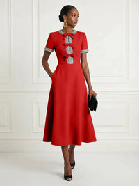 Satin A-Line/Princess Scoop Neck Tea-Length Cocktail Dresses with Rhinestones