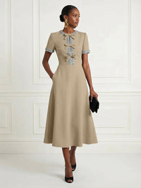 Satin A-Line/Princess Scoop Neck Tea-Length Cocktail Dresses with Rhinestones